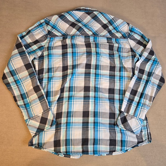BKE Shirt Mens Large Blue White Plaid Western Pearl Snap Long Sleeve‎ Standard - Picture 3 of 9